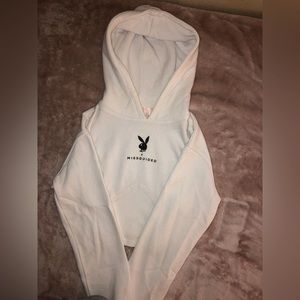 Playboy & Missguided Women’s cropped hoodie: White size S